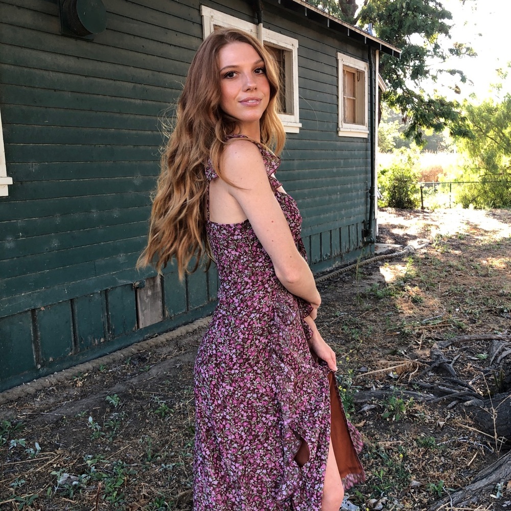 Brown Floral Midi Dress - Picture 2 of 8